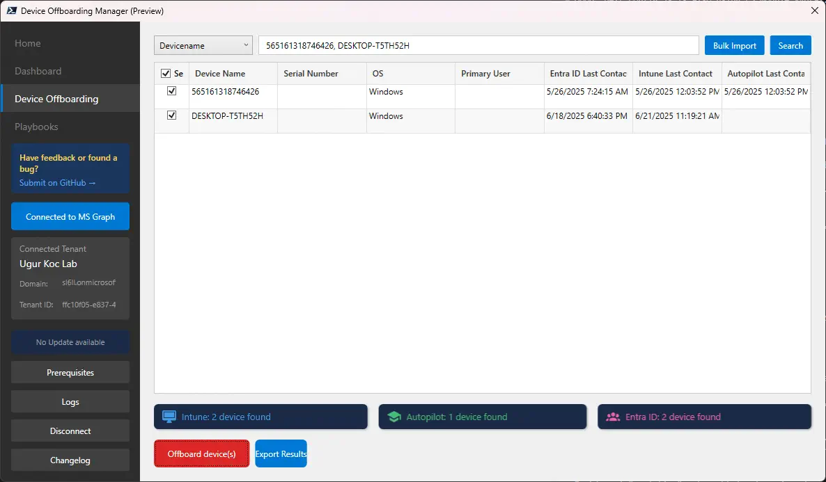 Device Offboarding Interface